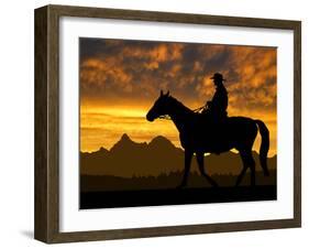 Silhouette Cowboy with Horse in the Sunset-volrab vaclav-Framed Photographic Print