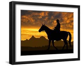 Silhouette Cowboy with Horse in the Sunset-volrab vaclav-Framed Photographic Print