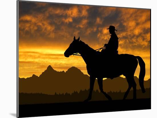 Silhouette Cowboy with Horse in the Sunset-volrab vaclav-Mounted Photographic Print