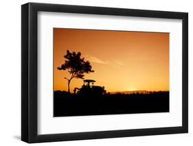 Silhouette Farmers Drive Tractors the Fields in the Morning-Sunti-Framed Photographic Print