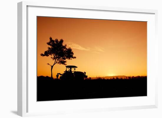 Silhouette Farmers Drive Tractors the Fields in the Morning-Sunti-Framed Photographic Print