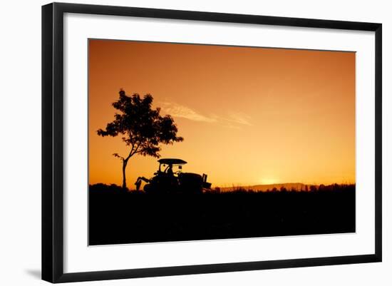 Silhouette Farmers Drive Tractors the Fields in the Morning-Sunti-Framed Photographic Print