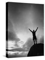 Silhouette Man Arms Raised into the New Mexico Sky in Black and White Vertical-Kevin Lange-Stretched Canvas
