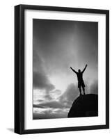 Silhouette Man Arms Raised into the New Mexico Sky in Black and White Vertical-Kevin Lange-Framed Photographic Print