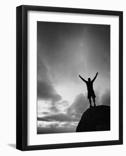 Silhouette Man Arms Raised into the New Mexico Sky in Black and White Vertical-Kevin Lange-Framed Photographic Print