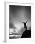 Silhouette Man Arms Raised into the New Mexico Sky in Black and White Vertical-Kevin Lange-Framed Photographic Print