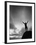 Silhouette Man Arms Raised into the New Mexico Sky in Black and White Vertical-Kevin Lange-Framed Photographic Print