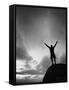 Silhouette Man Arms Raised into the New Mexico Sky in Black and White Vertical-Kevin Lange-Framed Stretched Canvas