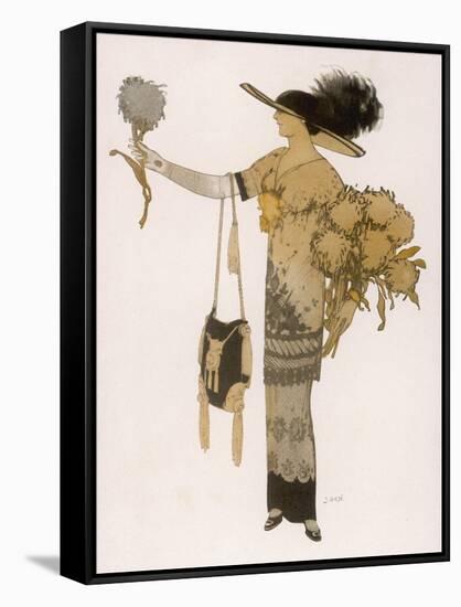 Silhouette of 1911: High Waisted Tunic Dress with Hobble Skirt and a V-Necked Corsage-J. Gose-Framed Stretched Canvas