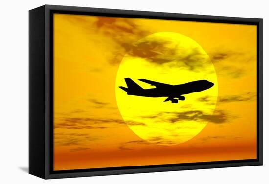 Silhouette of a Boeing 747 Jet-null-Framed Stretched Canvas