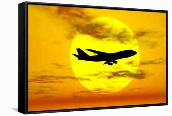 Silhouette of a Boeing 747 Jet-null-Framed Stretched Canvas