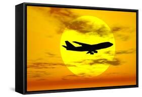 Silhouette of a Boeing 747 Jet-null-Framed Stretched Canvas