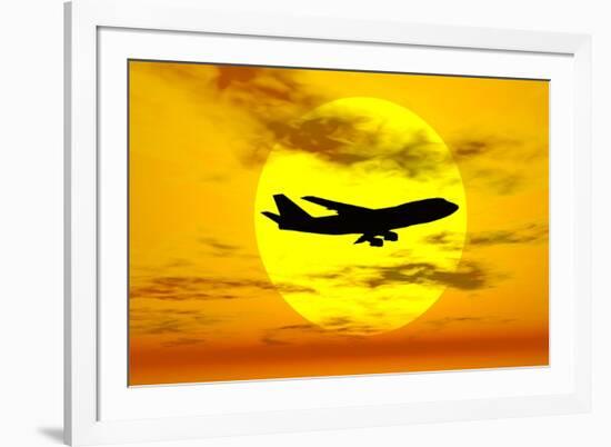 Silhouette of a Boeing 747 Jet-null-Framed Art Print