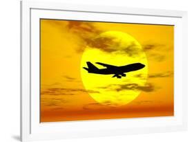Silhouette of a Boeing 747 Jet-null-Framed Art Print