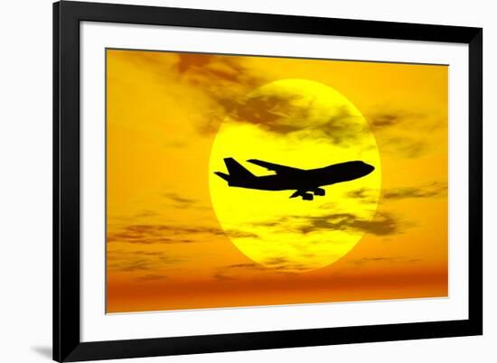 Silhouette of a Boeing 747 Jet-null-Framed Art Print