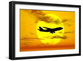 Silhouette of a Boeing 747 Jet-null-Framed Art Print