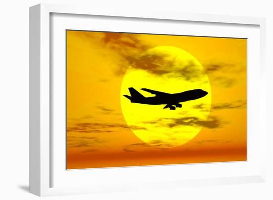 Silhouette of a Boeing 747 Jet-null-Framed Art Print