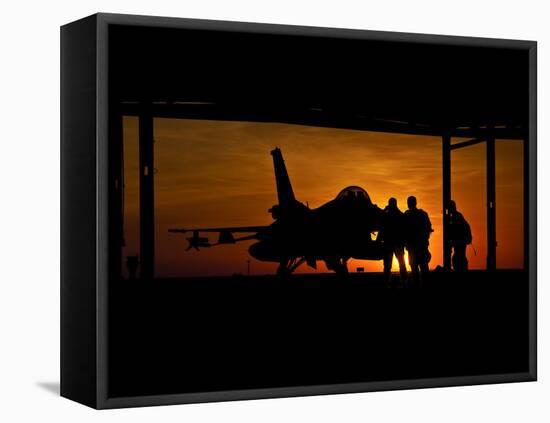 Silhouette of a Chilean Air Force F-16C Block 50 at Natal Air Force Base, Brazil-Stocktrek Images-Framed Stretched Canvas
