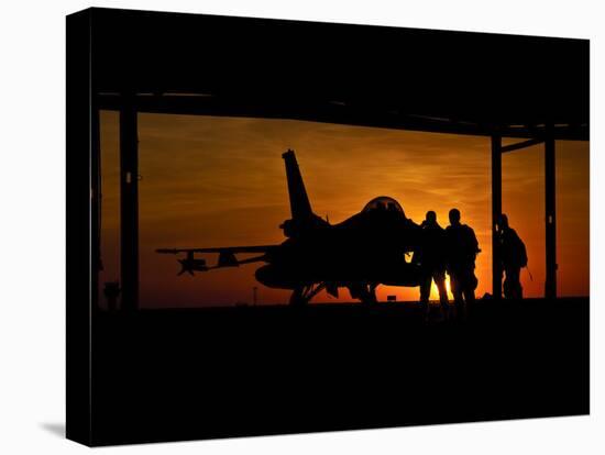 Silhouette of a Chilean Air Force F-16C Block 50 at Natal Air Force Base, Brazil-Stocktrek Images-Stretched Canvas