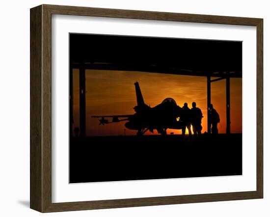 Silhouette of a Chilean Air Force F-16C Block 50 at Natal Air Force Base, Brazil-Stocktrek Images-Framed Photographic Print