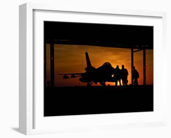 Silhouette of a Chilean Air Force F-16C Block 50 at Natal Air Force Base, Brazil-Stocktrek Images-Framed Photographic Print