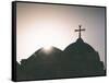 Silhouette of a church and cross, Jerusalem, Israel, Middle East-Alexandre Rotenberg-Framed Stretched Canvas