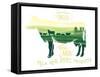 Silhouette of a Cow Combined with the Rural Landscape on a White Background and Inscriptions.-Rustic-Framed Stretched Canvas