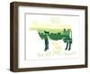 Silhouette of a Cow Combined with the Rural Landscape on a White Background and Inscriptions.-Rustic-Framed Art Print