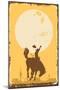 Silhouette of a Cowboy Riding a Wild Horse at Sunset on a Tin Sign, Vector-Seita-Mounted Art Print