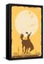 Silhouette of a Cowboy Riding a Wild Horse at Sunset on a Tin Sign, Vector-Seita-Framed Stretched Canvas