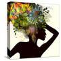 Silhouette of a Girl with Flowers. Raster-Ihnatovich Maryia-Stretched Canvas