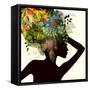 Silhouette of a Girl with Flowers. Raster-Ihnatovich Maryia-Framed Stretched Canvas