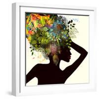 Silhouette of a Girl with Flowers. Raster-Ihnatovich Maryia-Framed Art Print
