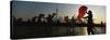 Silhouette of a Group of People Dancing in Front of Pudong, the Bund, Shanghai, China-null-Stretched Canvas