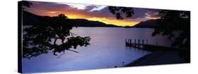 Silhouette of a Jetty at Dusk, Ashness Gate Jetty, Lake District, England, United Kingdom-null-Stretched Canvas