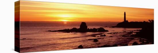 Silhouette of a Lighthouse at Sunset, Pigeon Point Lighthouse, San Mateo County, California, USA-null-Stretched Canvas