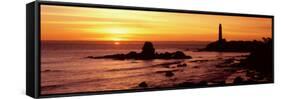 Silhouette of a Lighthouse at Sunset, Pigeon Point Lighthouse, San Mateo County, California, USA-null-Framed Stretched Canvas