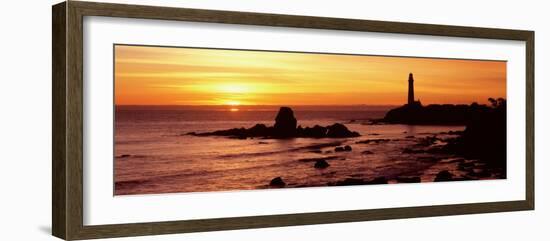 Silhouette of a Lighthouse at Sunset, Pigeon Point Lighthouse, San Mateo County, California, USA-null-Framed Photographic Print