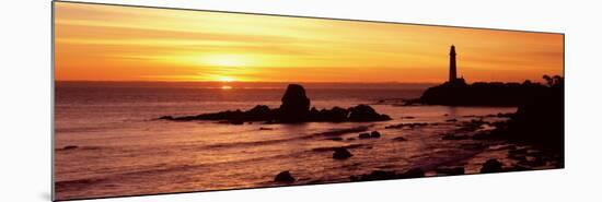 Silhouette of a Lighthouse at Sunset, Pigeon Point Lighthouse, San Mateo County, California, USA-null-Mounted Photographic Print