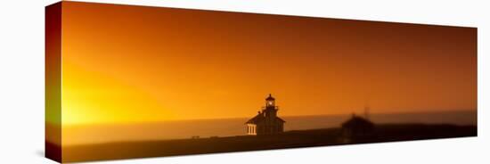 Silhouette of a Lighthouse at Sunset, Point Cabrillo Light, Fort Bragg, Mendocino County, CA-null-Stretched Canvas