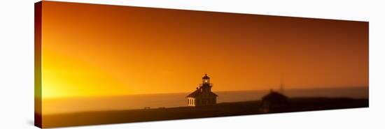 Silhouette of a Lighthouse at Sunset, Point Cabrillo Light, Fort Bragg, Mendocino County, CA-null-Stretched Canvas