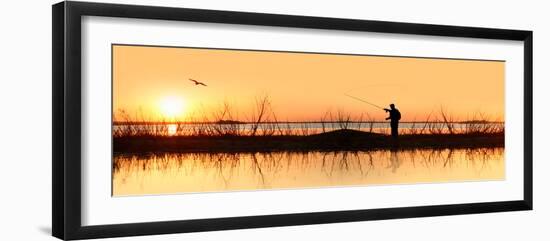 Silhouette of a Man Fishing-null-Framed Photographic Print