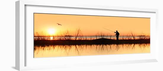 Silhouette of a Man Fishing-null-Framed Photographic Print