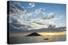 Silhouette of a Man in a Little Fishing Boat at Sunset, Cape Malcear, Lake Malawi, Malawi, Africa-Michael Runkel-Stretched Canvas