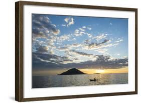 Silhouette of a Man in a Little Fishing Boat at Sunset, Cape Malcear, Lake Malawi, Malawi, Africa-Michael Runkel-Framed Photographic Print