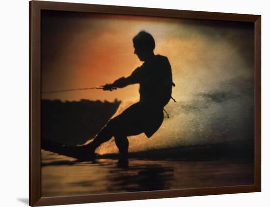 Silhouette of a Man Water Skiing-null-Framed Photographic Print