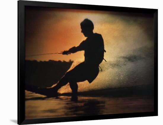 Silhouette of a Man Water Skiing-null-Framed Photographic Print