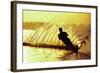 Silhouette of a man waterskiing in sea-null-Framed Photographic Print