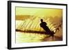 Silhouette of a man waterskiing in sea-null-Framed Photographic Print