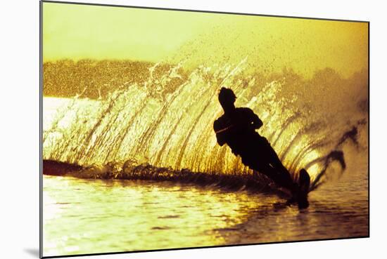 Silhouette of a man waterskiing in sea-null-Mounted Photographic Print